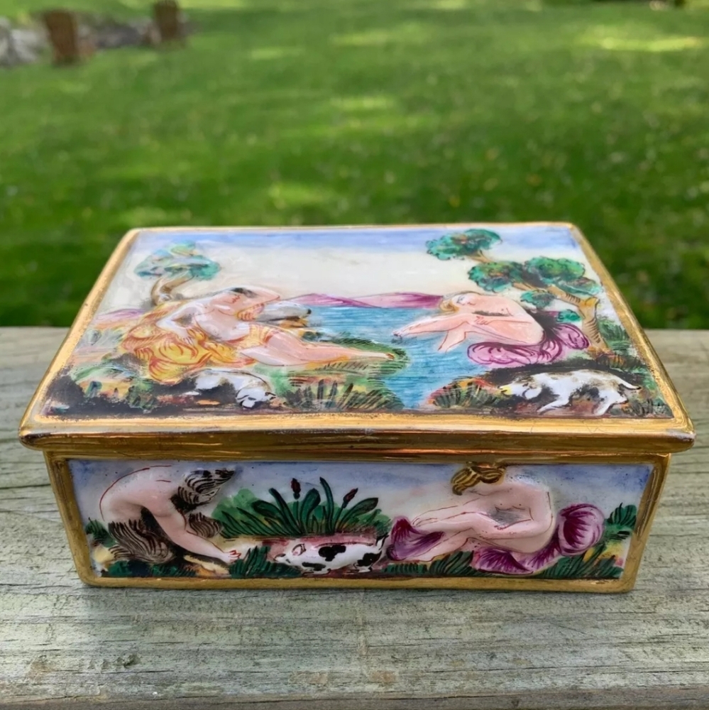 Antique Capodimonte Rectangle Porcelain Trinket Box
